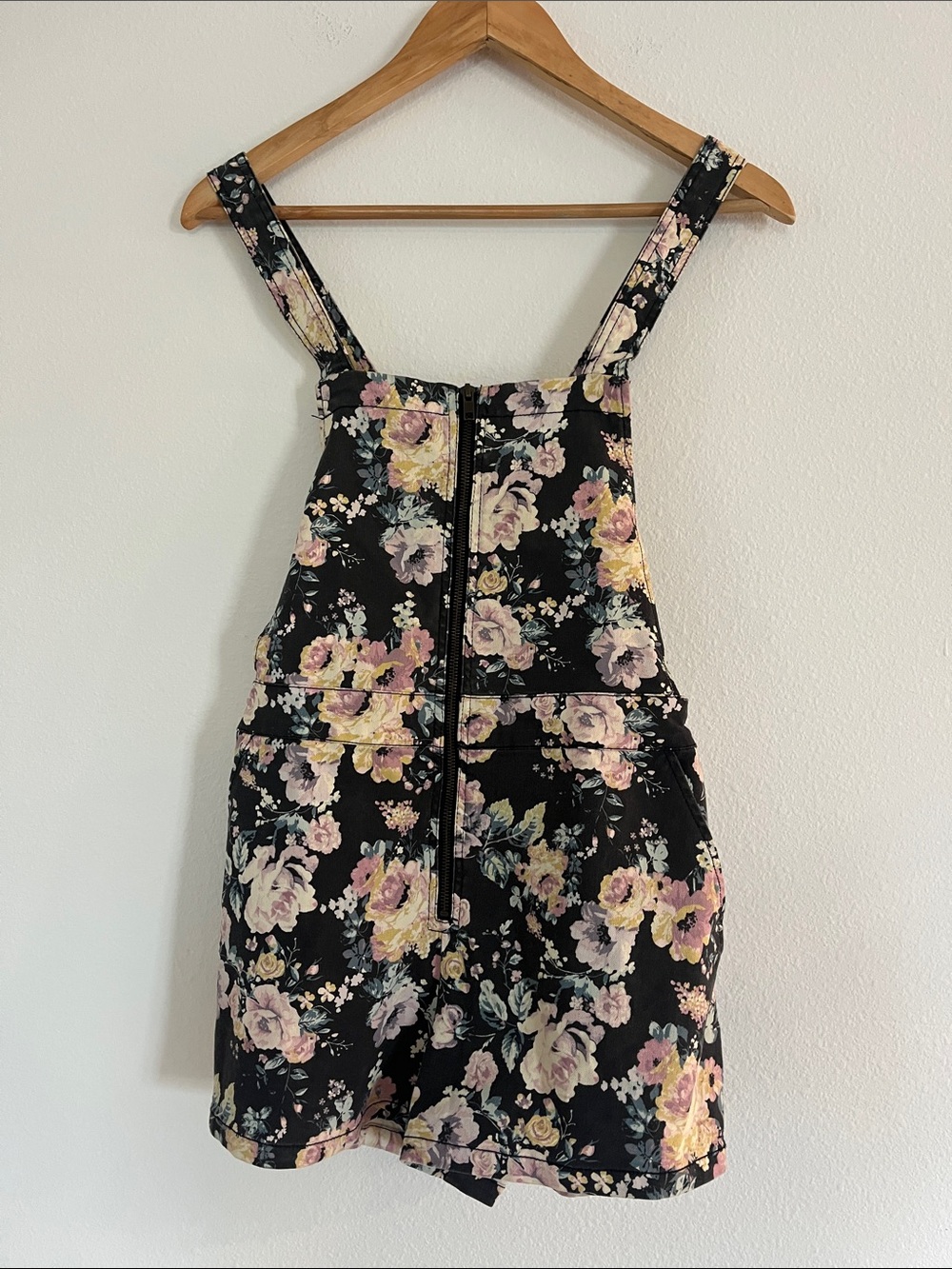 Wild Fable Black Floral Denim Romper Overalls